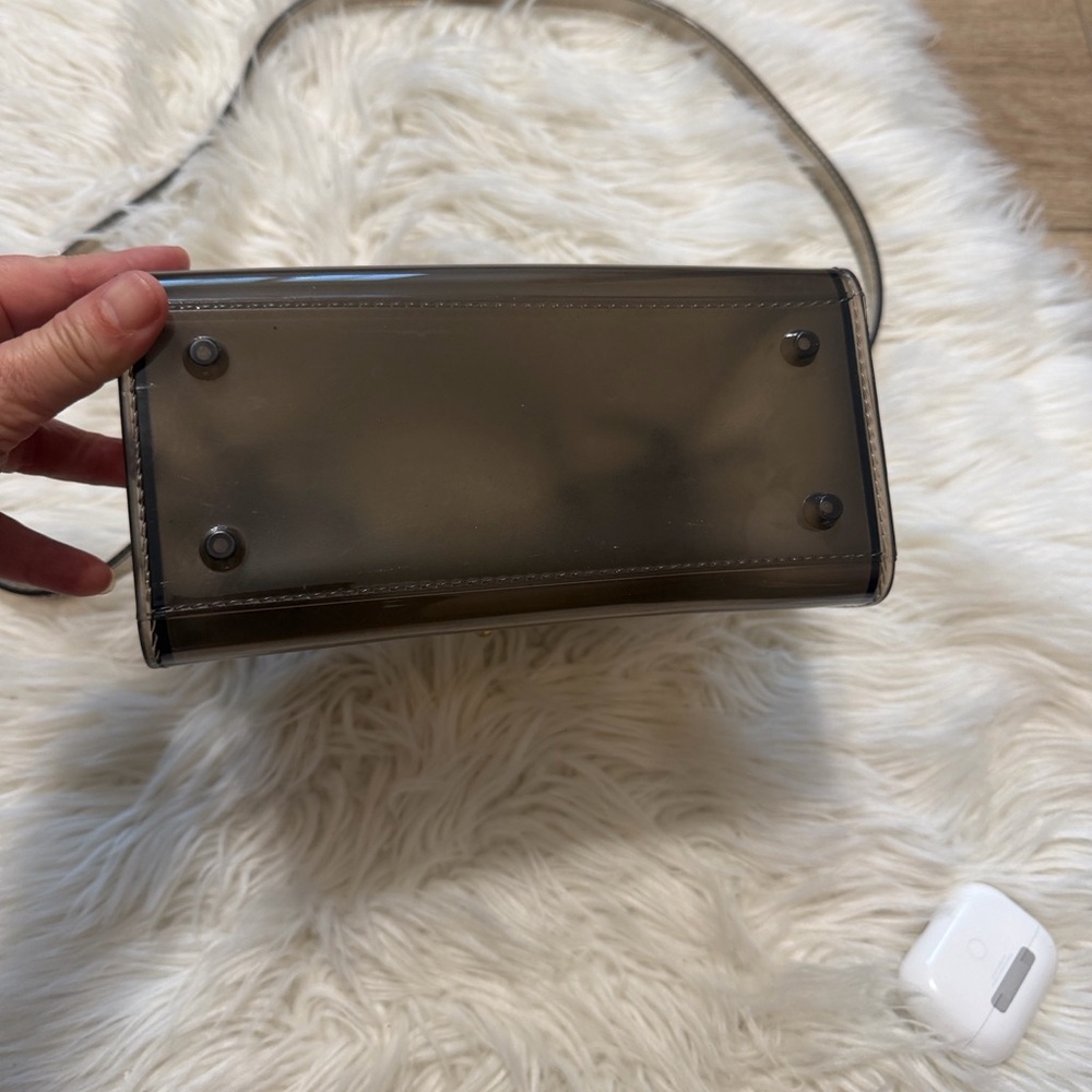 Clear Black Vinyl Crossbody Bag with White Script and Top Handle - Picture 10 of 12